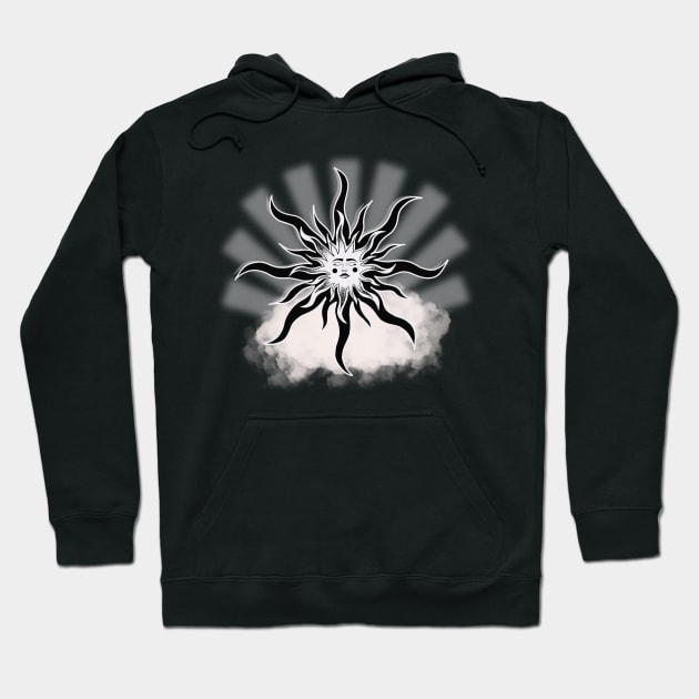 Sun Pretty Face Black and White Tattoo Design Hoodie by My Illustrated Heart